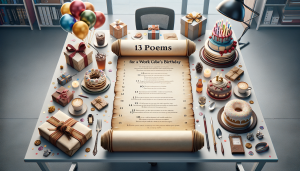 13 Poems for a Work Colleague’s Birthday: A delightful collection of heartfelt and humorous verses to celebrate a coworker's special day, blending professionalism with a personal touch.