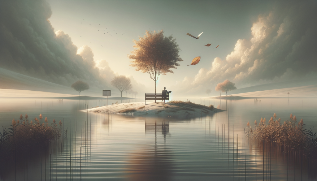 Loneliness: A serene image depicting a solitary figure sitting on a park bench, surrounded by autumn leaves, reflecting the theme of 6 short poems about loneliness, capturing moments in rhymes.