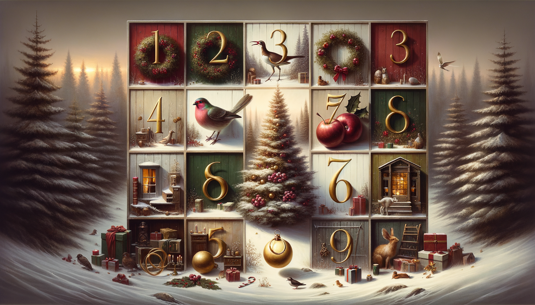 8 Christmas Poems About the Twelve Days of Christmas: A colorful illustration of festive scenes depicting the twelve days of Christmas, with cheerful imagery and poetic elements celebrating holiday traditions and joyful countdowns.