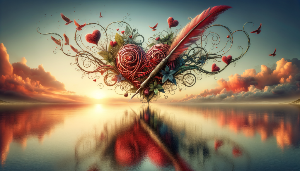 Love and Poetry: An artistic depiction of a couple sharing intimate moments, surrounded by beautiful verses and romantic imagery, illustrating the connection between love and literature.