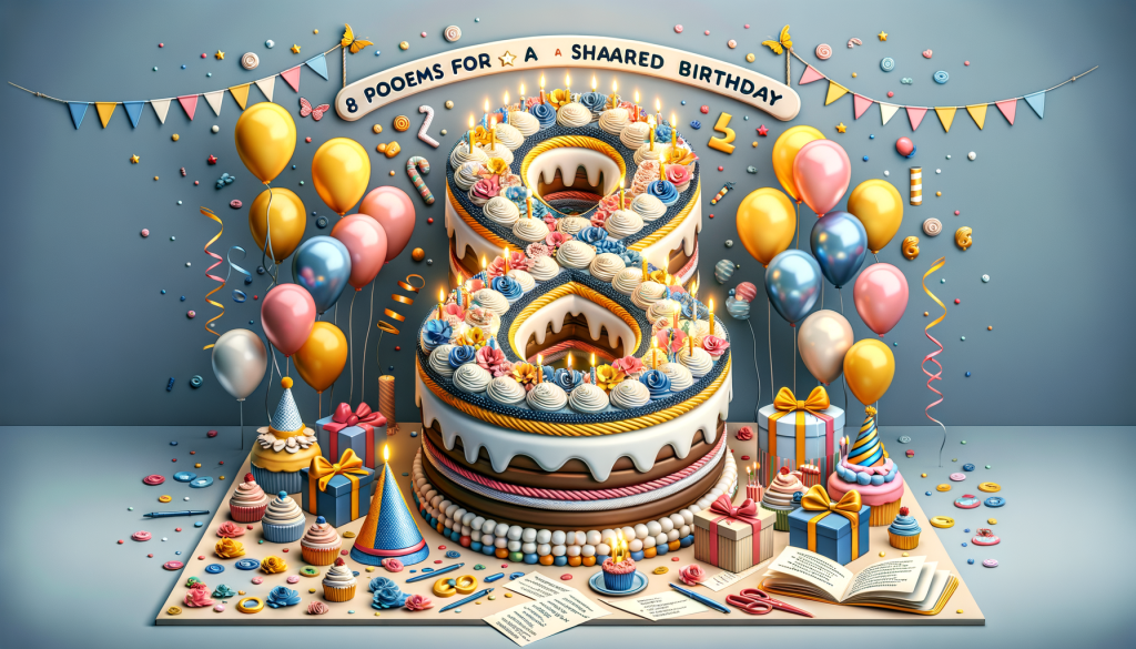 8 Poems for a Shared Birthday: Two heartfelt poems celebrating love and friendship for a shared birthday, illustrated with vibrant birthday-themed decorations and joyful moments.